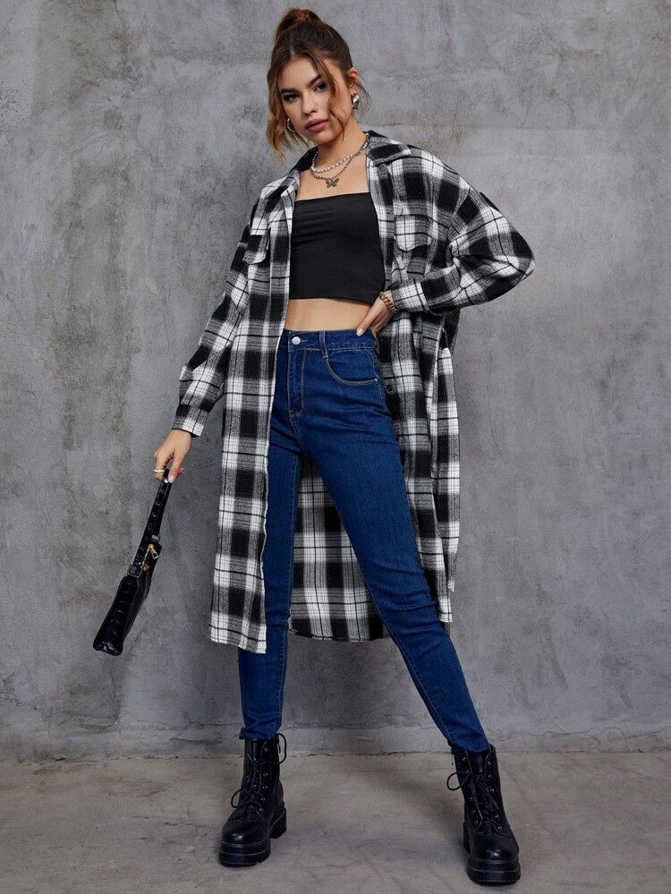 Plaid Print Drop Shoulder Belted Shirt | SHEIN