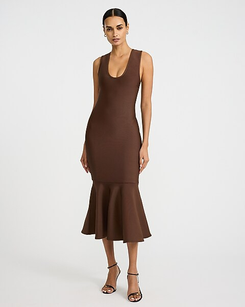 Bandage Scoop Neck Sleeveless Mermaid Midi Dress | Express