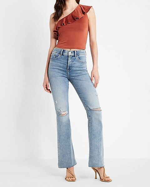 Conscious Edit High Waisted Light Wash Flare Jeans | Express