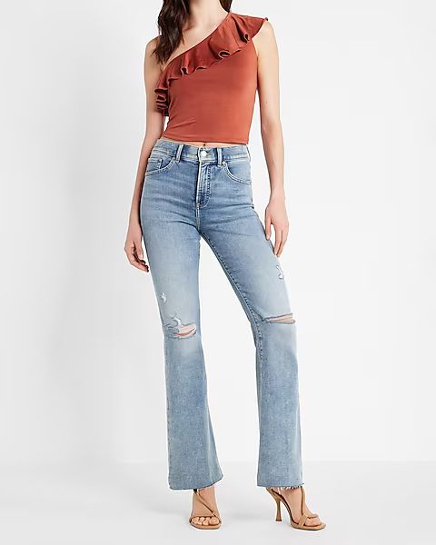 Conscious Edit High Waisted Light Wash Flare Jeans | Express