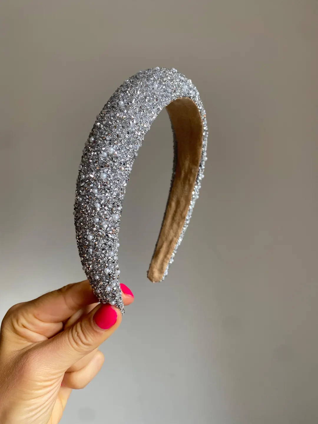 Silver Crystal Embellished Headband: Sparkly Padded Crown | Etsy (US)