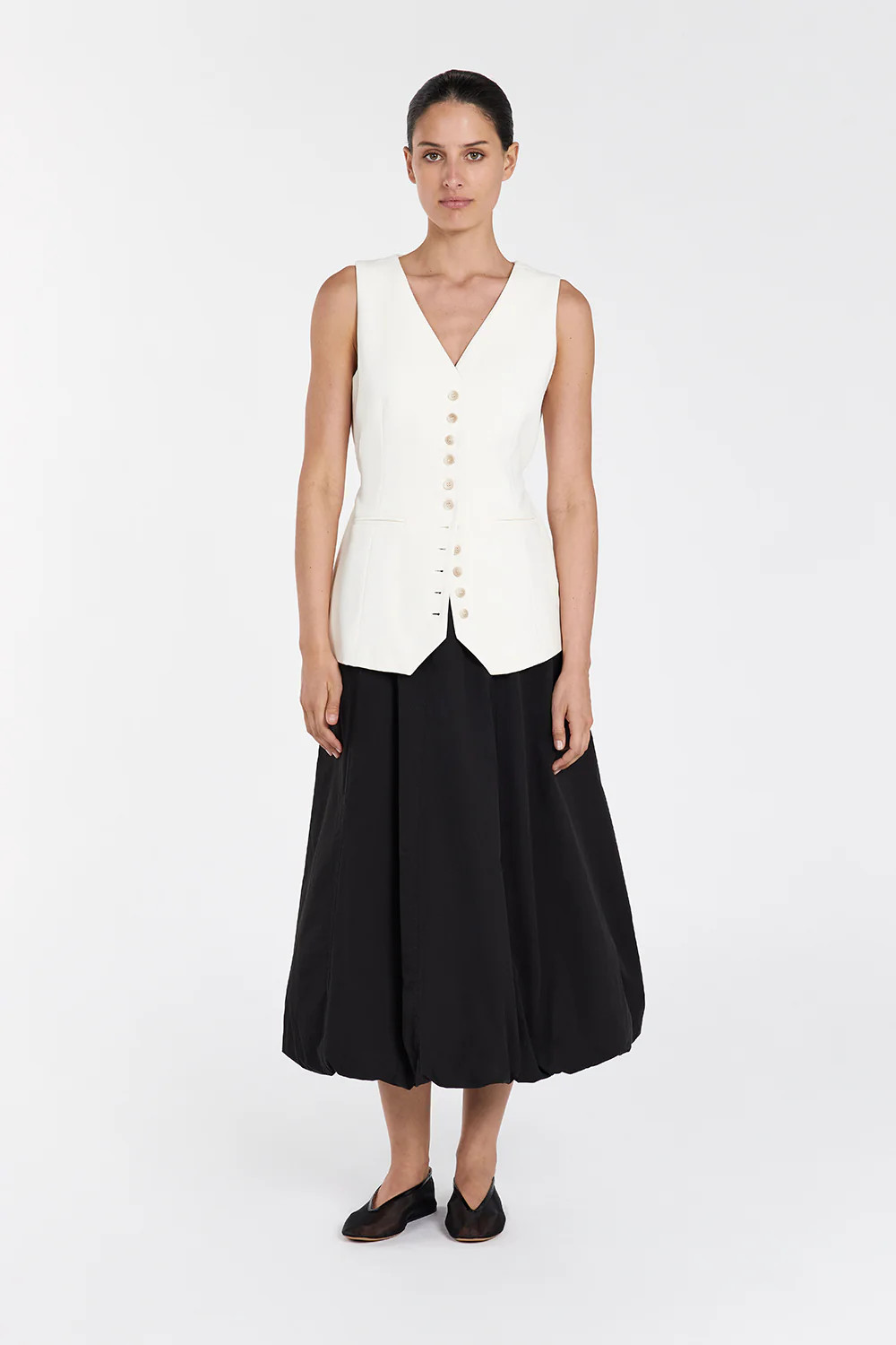 RICKIE BLACK COTTON MIDI SKIRT | DISSH