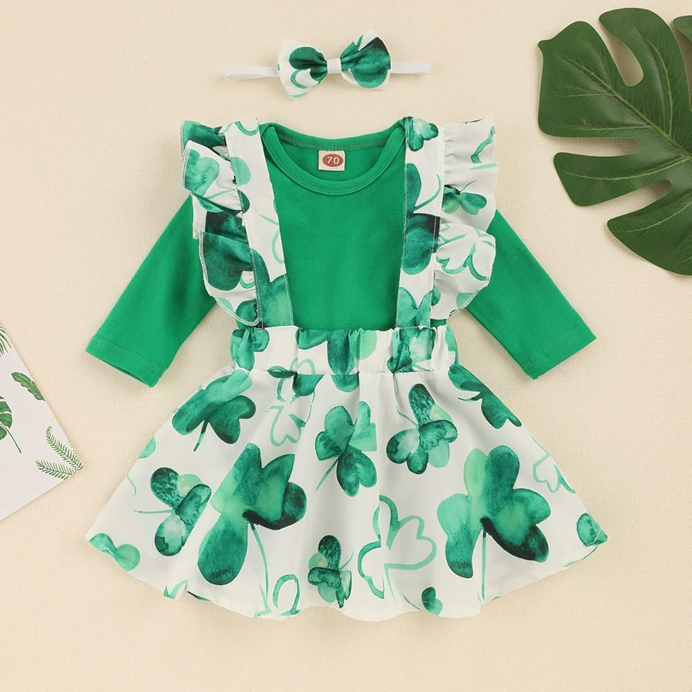 Baby Girl St Patrick's Day Outfit Romper Four Leaf Clover Skirt 1st Outfit Set | Amazon (US)