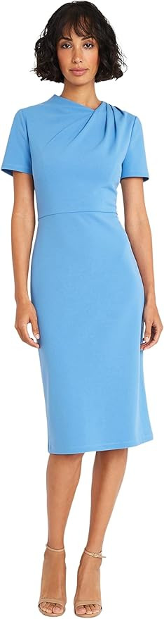 Maggy London Women's Chic Asymmetric Crew Neck Short Sleeve Below The Knee Womens Dresses | Amazon (US)