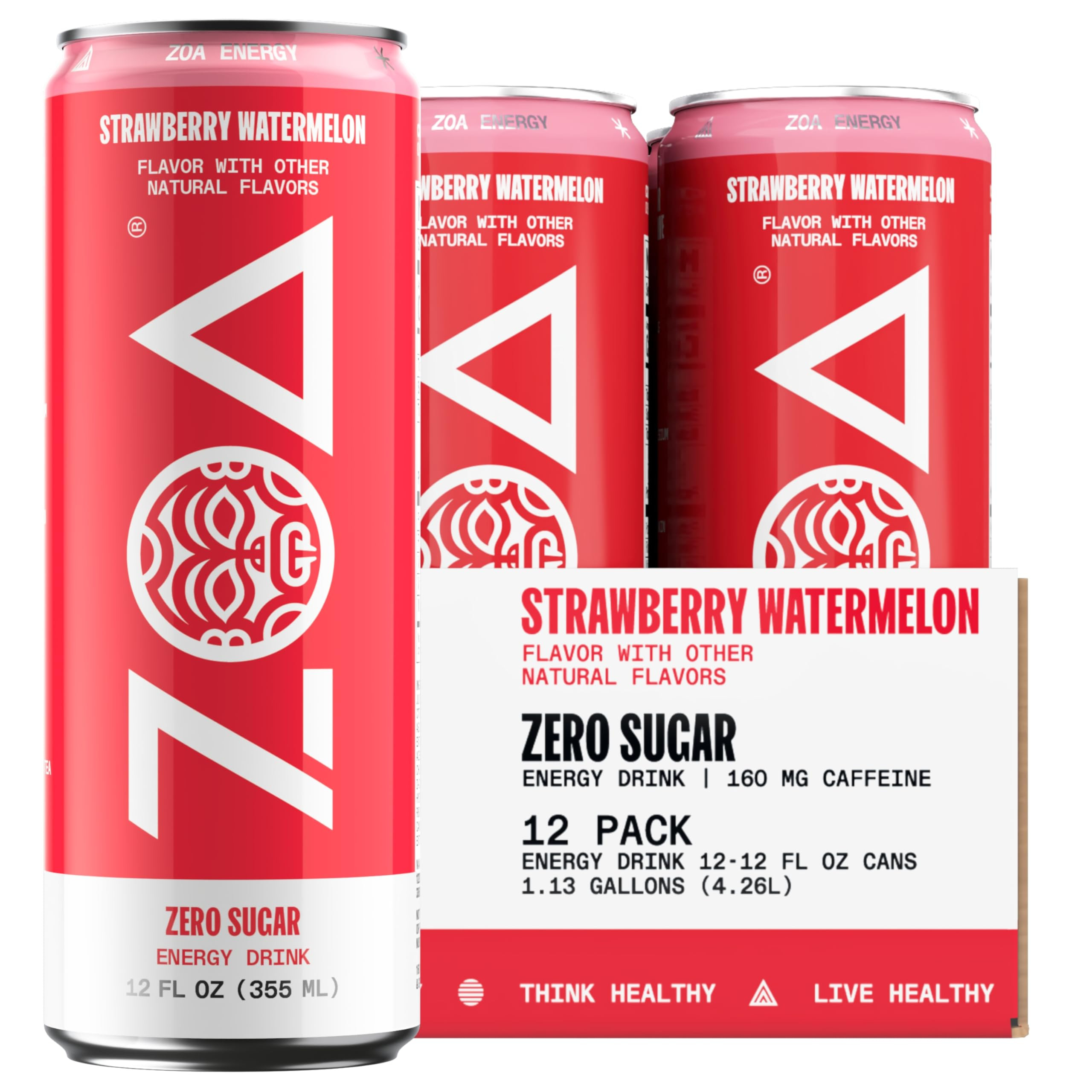 ZOA Zero Sugar Energy Drinks - Strawberry Watermelon | Healthy Energy Formula with Natural Caffei... | Amazon (US)