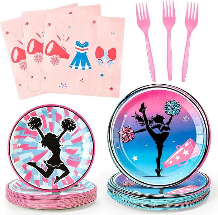 K1tpde Cheering Squad Party Tableware - 96PCS Cheerleaders Gymnastics Paper Plates and Napkins Pa... | Amazon (US)