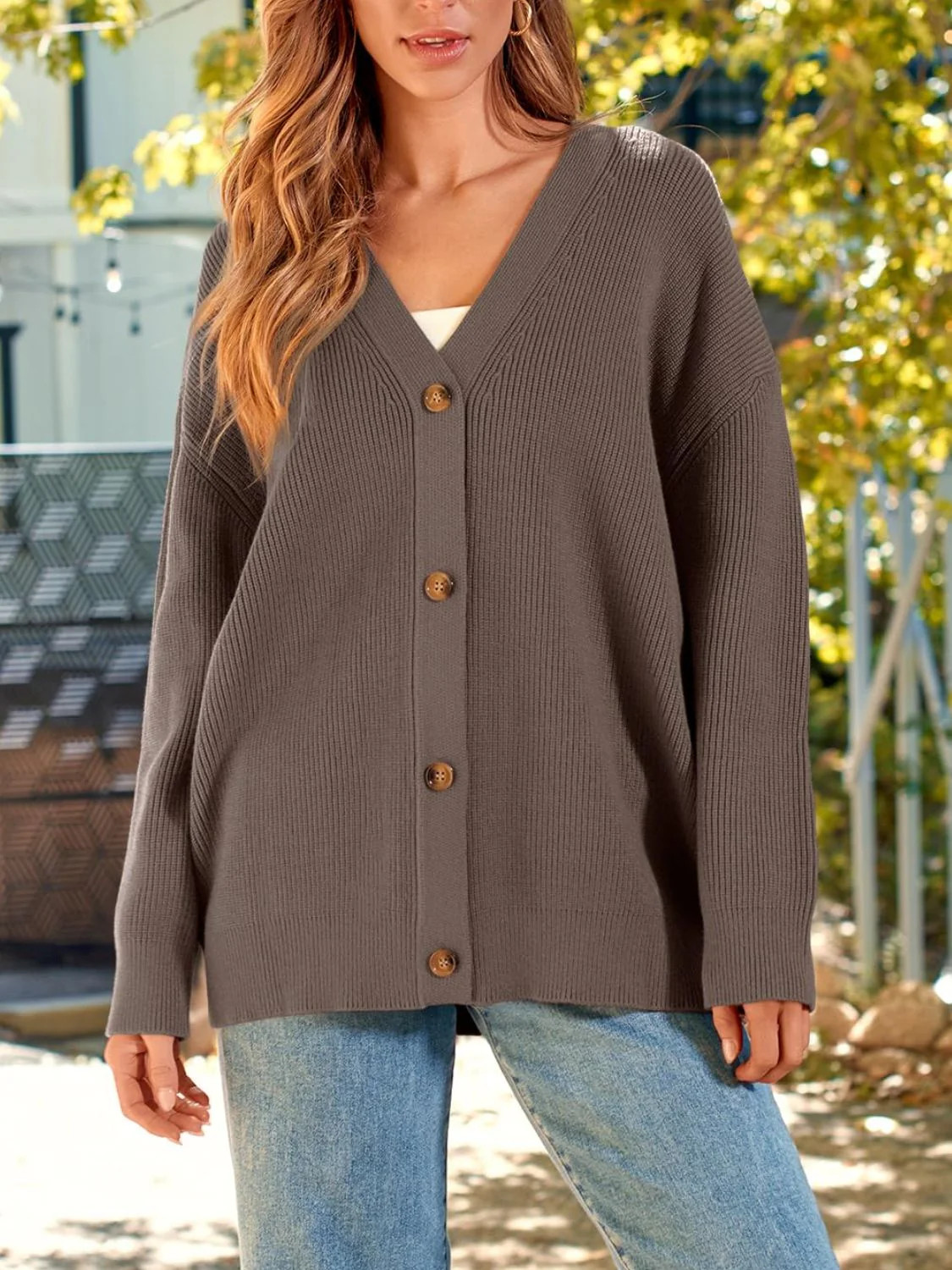 Button Down Long Sleeve Cardigan Coffee Brown / L | Casual Chic Boutique