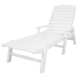 Nautical White Stackable Plastic Outdoor Patio Chaise Lounge | The Home Depot