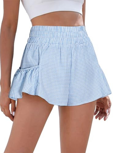 BMJL Womens Plaid Athletic Running Shorts Workout Gym Quick Dry Flowy Tennis Skorts with Pockets(M,Blue Plaid) | Amazon (US)