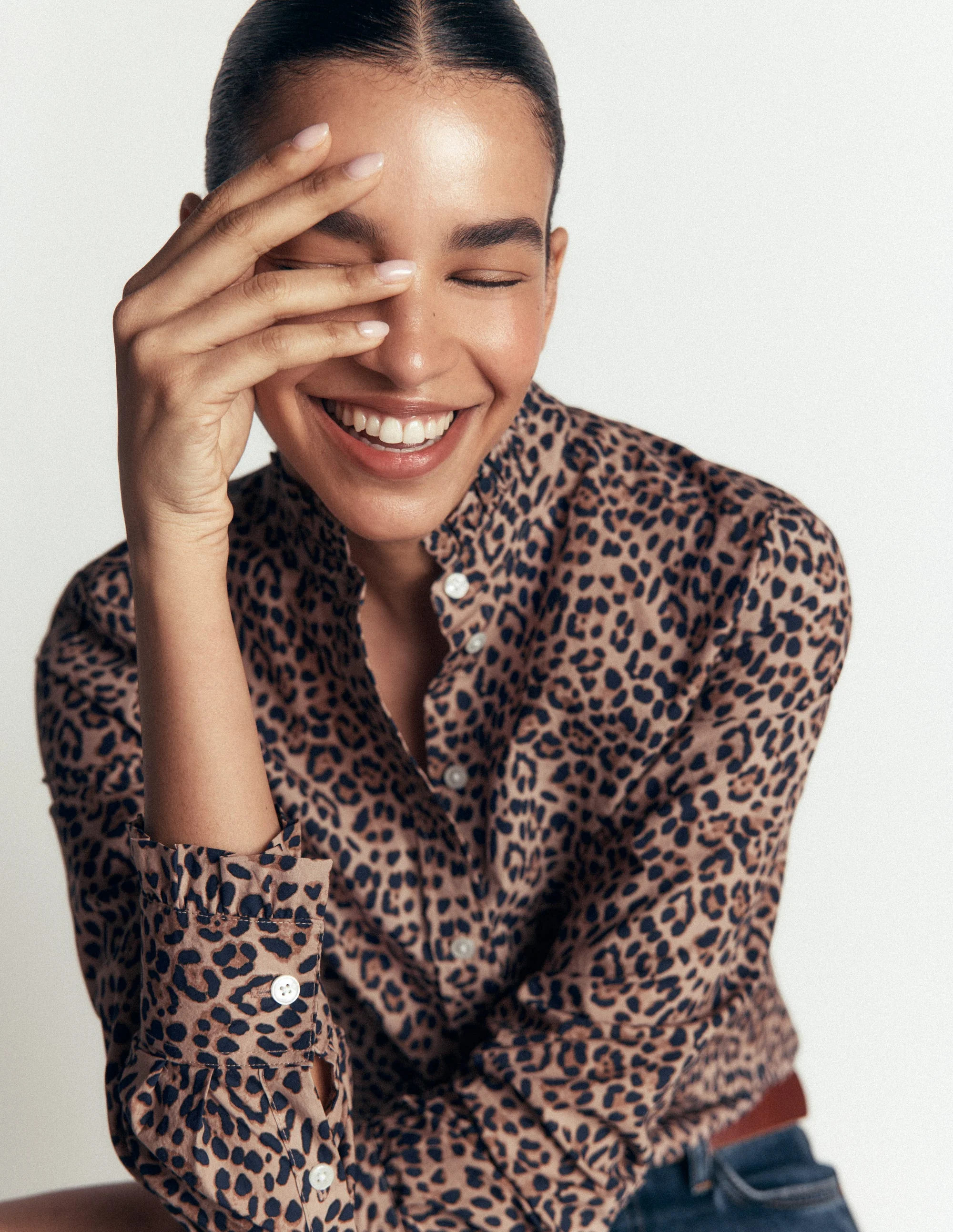 Sienna Frill Cotton Shirt-Demerara, Brushed Animal | Boden (US)