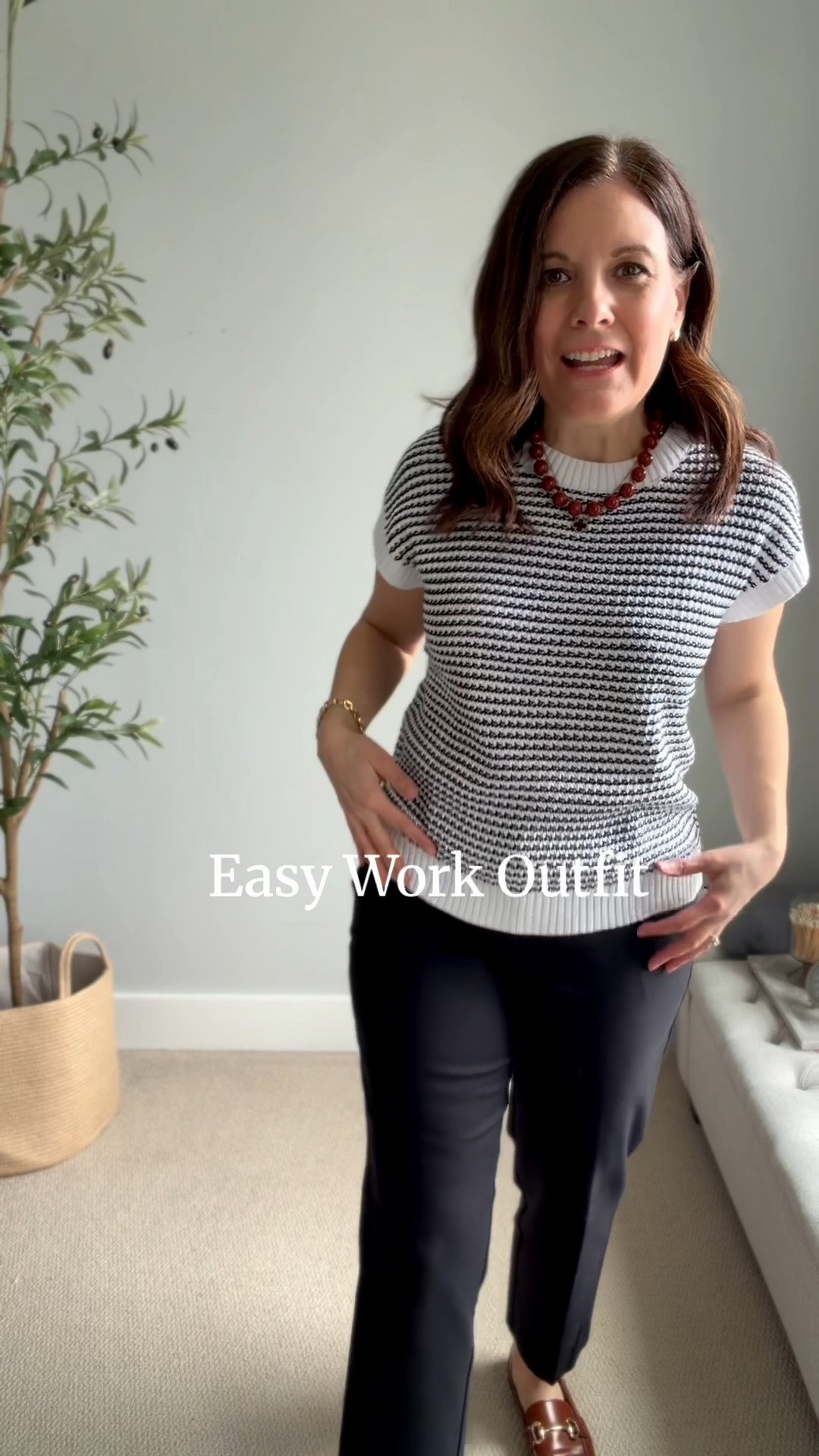 If you like slim ankle pants for work, pair them with a hip-length short sleeve sweater for an easy work outfit. This sweater has a slightly relaxed fit to balance out the slim fitting pants. If the sweater hits around the hip bone or just below, just leave it untucked. Fit: LOFT Riviera pants, I wear a size down in the curvy fit or my true size in the regular fit. Amazon sweater: fits big, I’m in a small.

#LTKOver40 #LTKSaleAlert #LTKMidsize