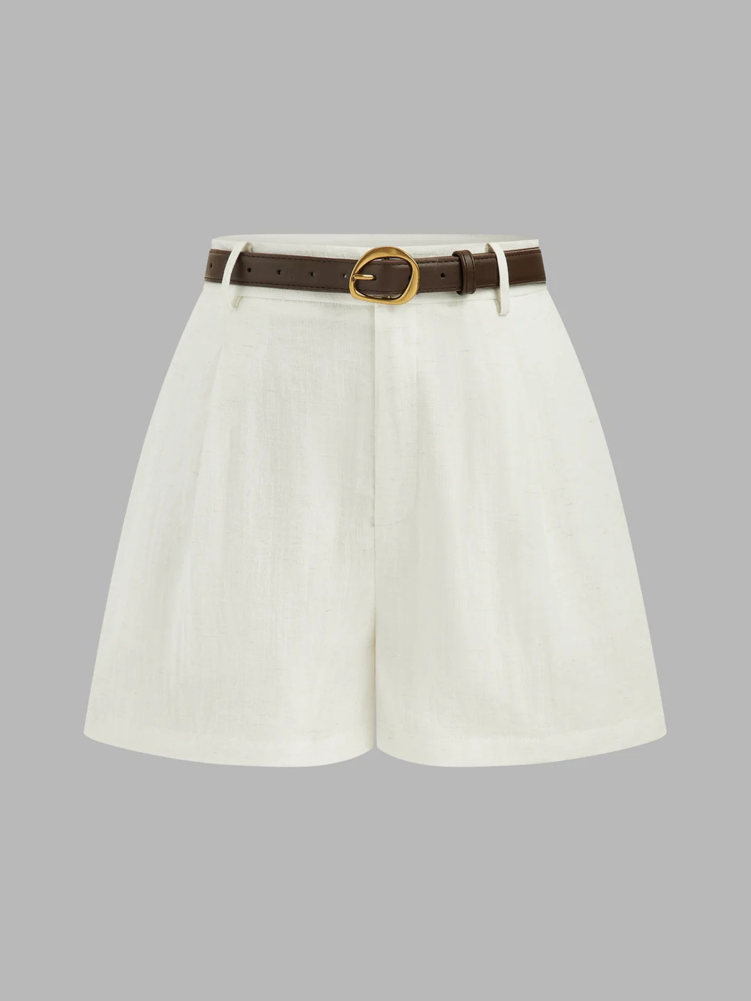 High Waist Belted Linen Blend Shorts | Commense