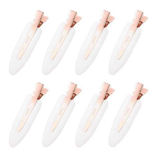 D 8 Pcs Hair Clips - No Bend No Crease Hair Clips - Flat Makeup Clips for Women and Girls - Creaseless Hair Clips for Hairstyling Bangs Salon Rose Gold Handle - white | Amazon (US)