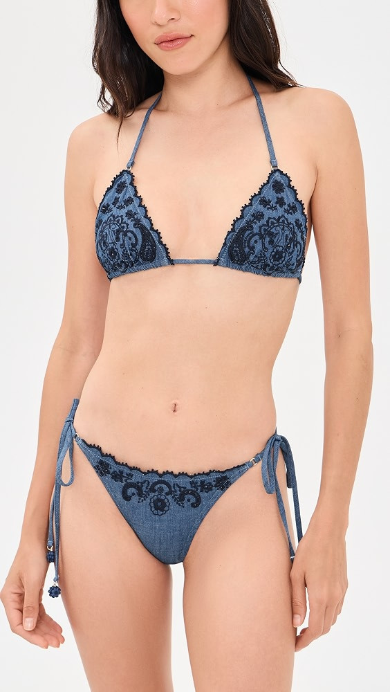 Zimmermann Aster Denim Embroidery Bikini Set | Shopbop | Shopbop