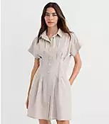 Striped Poplin Pleated Mini Pocket Shirtdress | LOFT
