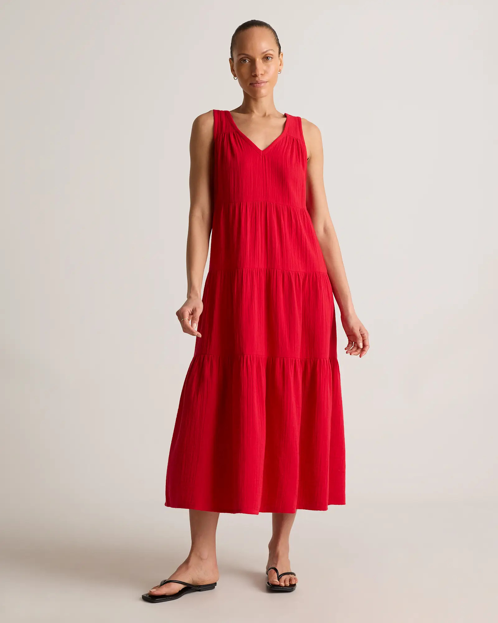 100% Organic Cotton Gauze Tiered Maxi Dress in Wild Cherry | Quince