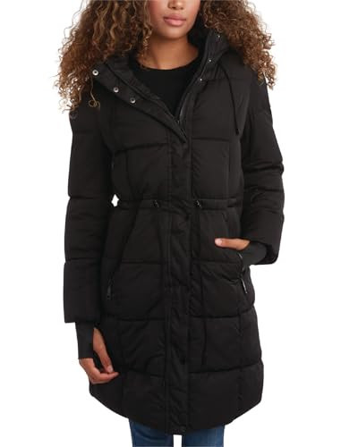 Steve Madden Womens Winter Coat - Insulated Long Hooded Quilted Parka Puffer Jacket - Warm Winter Jacket for Women, Size Small, Black | Amazon (US)