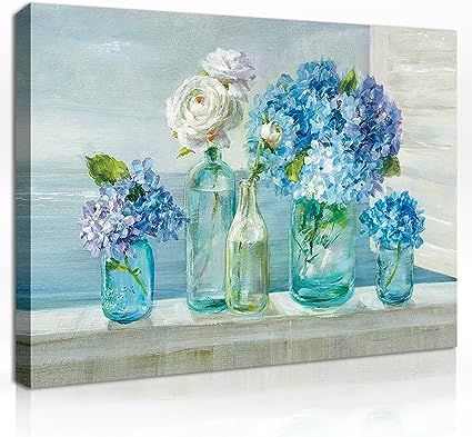 Blue Flower Paintings Canvas Wall Art 20" x 30" 1 Pcs Vintage Watercolor Nordic Style Decor Vase ... | Amazon (US)
