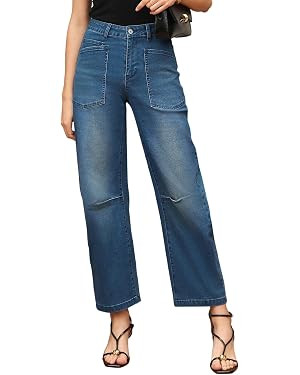 EVALESS Womens Baggy Barrel Jeans High Waisted Wide Leg Boyfriend Denim Ankle Pants | Amazon (US)