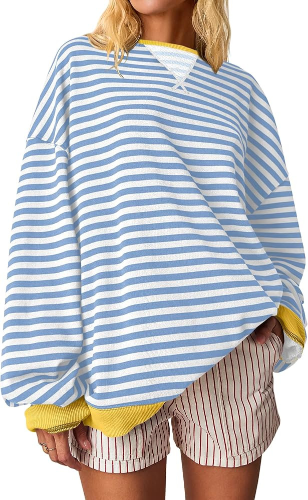 ANRABESS Women Striped Oversized Sweatshirt Crewneck Long Sleeve Shirts Hoodies 2025 Summer Fashi... | Amazon (US)