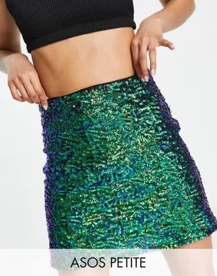 ASOS DESIGN Petite mini skirt in green sequin | ASOS (Global)