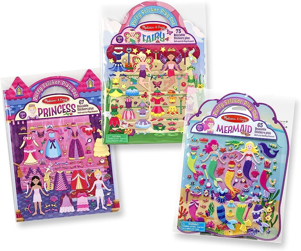 Melissa & Doug Puffy Sticker Activity Books Set: Princess, Mermaid, Fairy - 180+ Reusable Sticker... | Amazon (US)