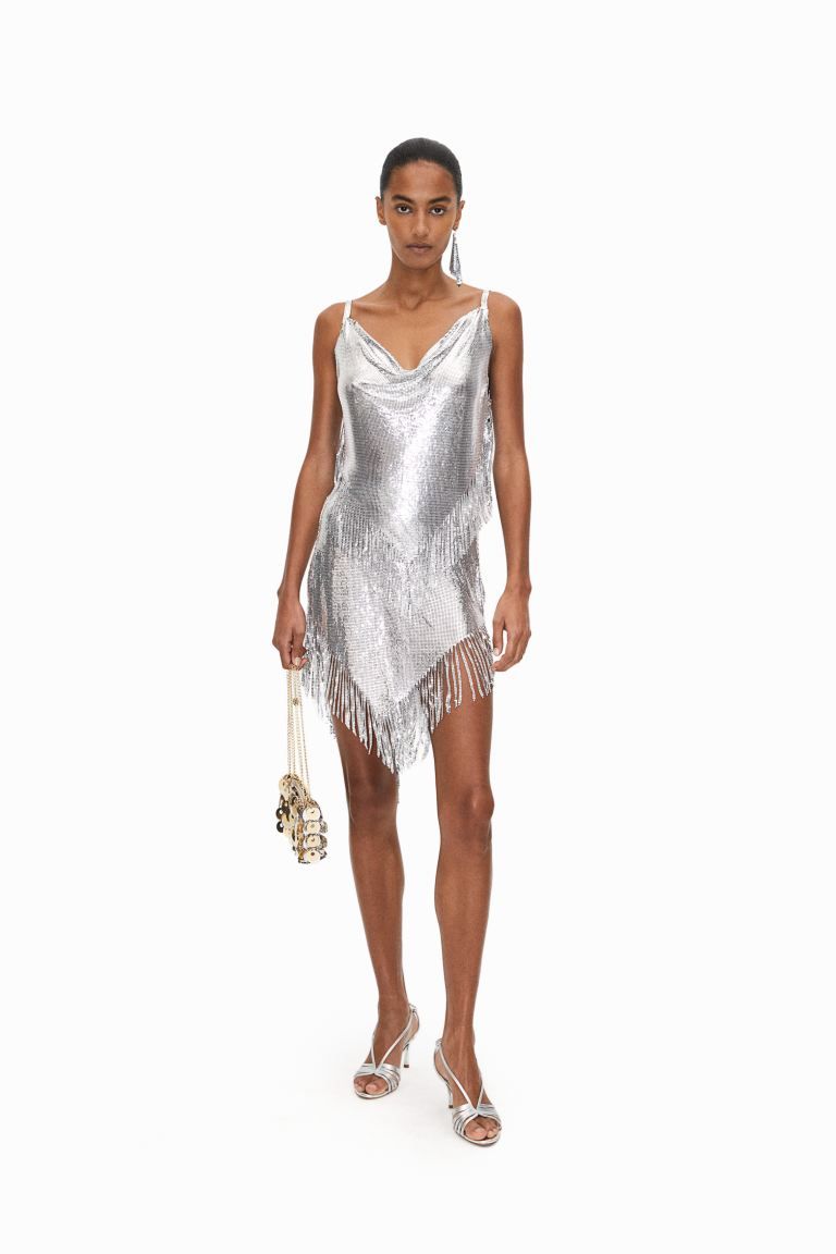Metal-mesh Skirt with Fringe - Silver-colored - Ladies | H&M US | H&M (US + CA)