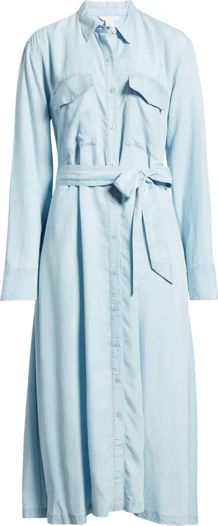 Caslon® Long Sleeve Belted Chambray Midi Shirtdress | Nordstrom | Nordstrom