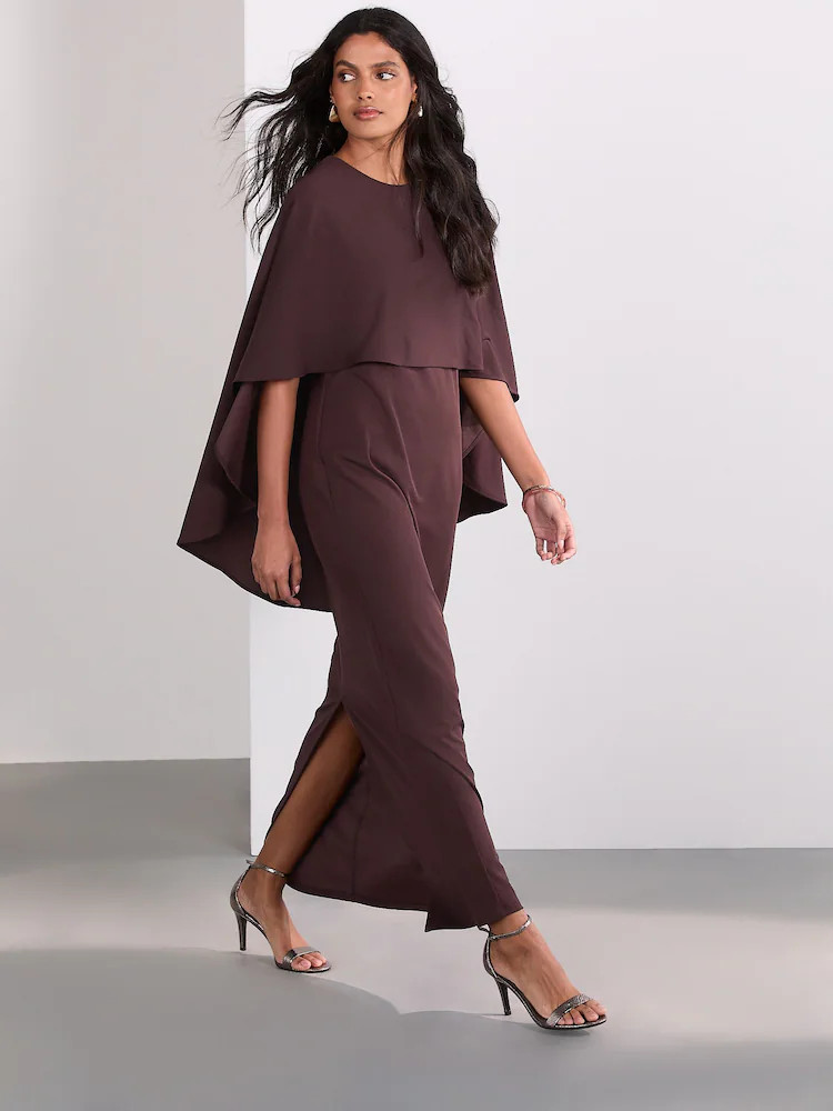 Chocolate Brown Cape Maxi Dress | Next EU