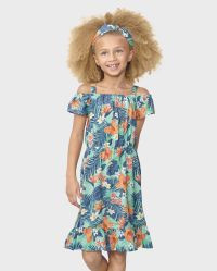 Girls Matching Family Tropical Off Shoulder Dress - mellow aqua | The Children's Place
