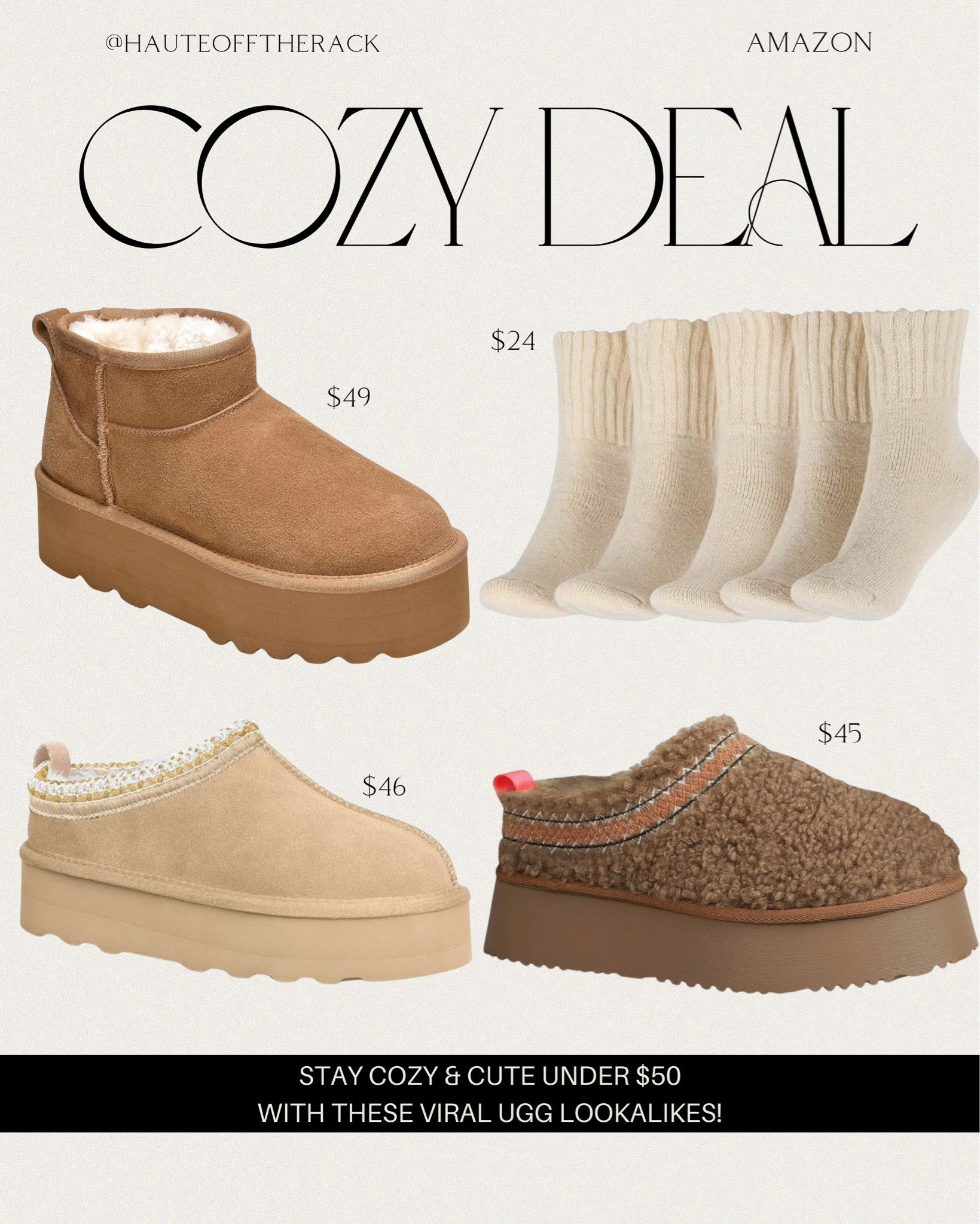 Staying cozy under $50 with the viral ugg lookalikes!

#cozyfinds #uggs #ugglookalikes #amazonfinds #boots #booties #slippers #amazonfashion #giftsforher

#LTKShoeCrush #LTKGiftGuide #LTKFindsUnder50