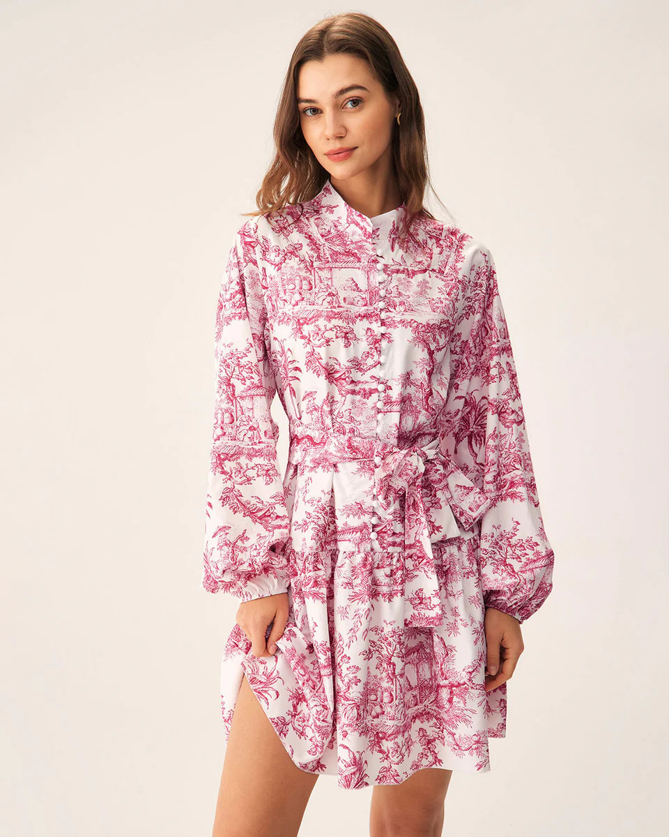 Red Floral Mock Neck Mini Dress | rihoas.com