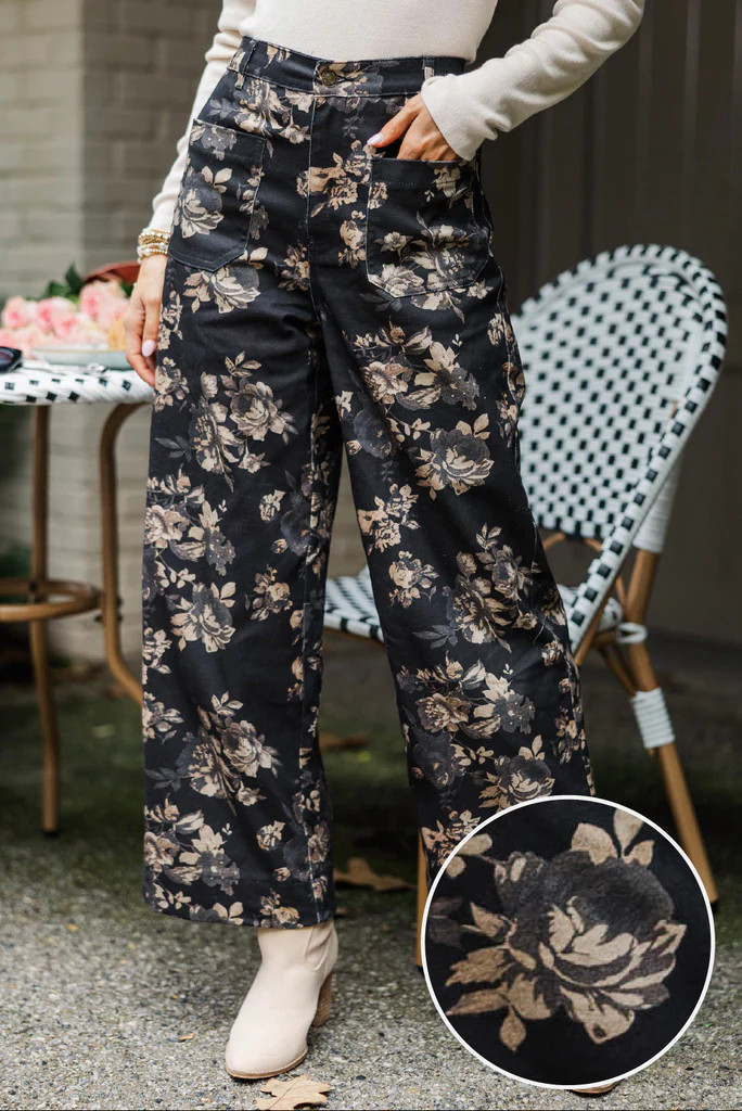 Walks Through The Garden Black Floral Pants | The Mint Julep Boutique