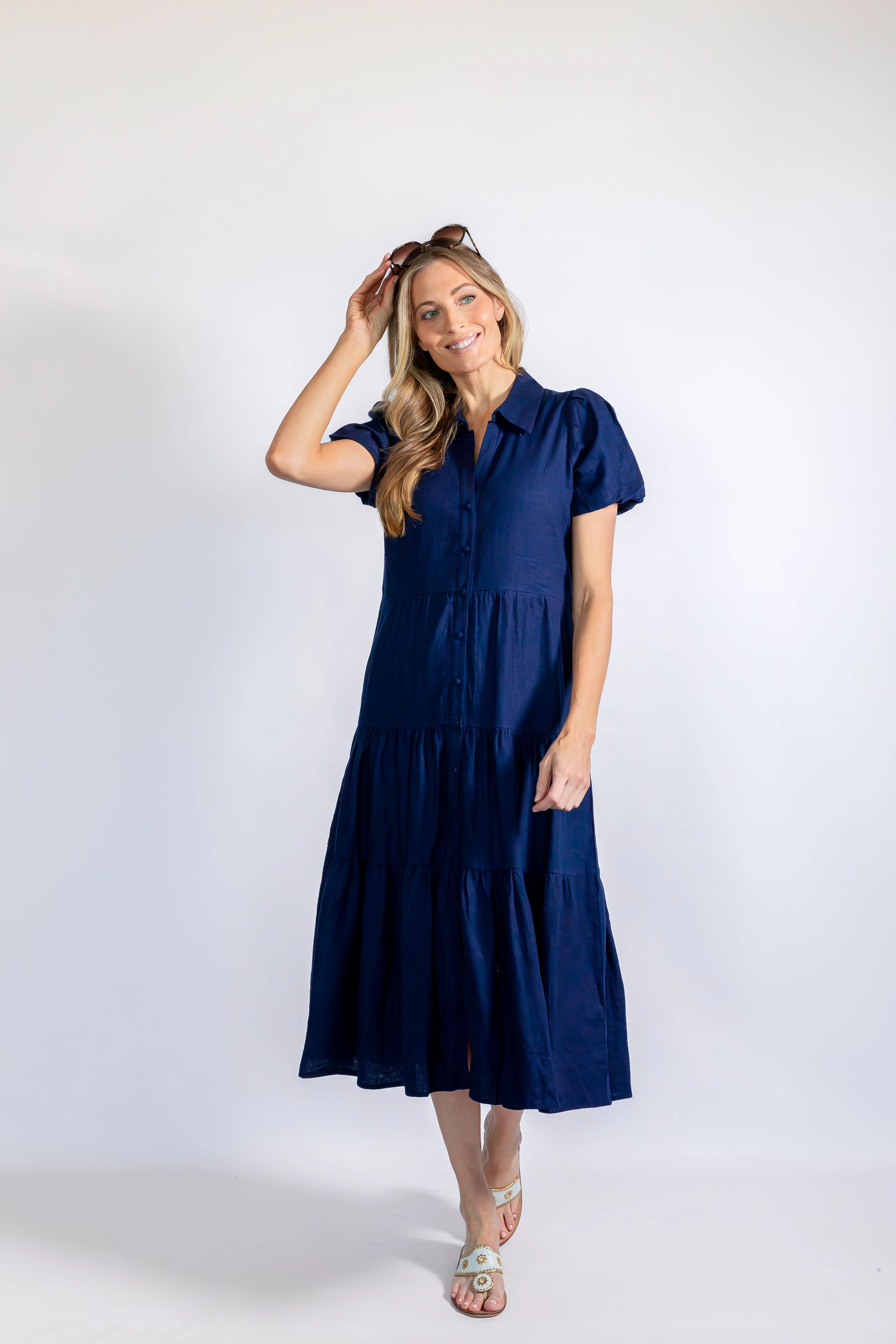 Navy Button Front Midi Shirt Dress | Sail to Sable