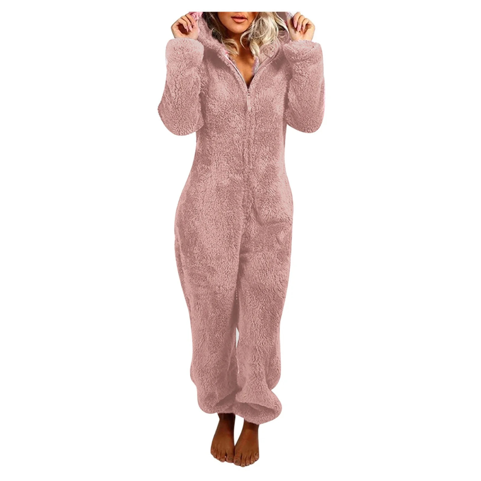 Coral Fleece Pajamas for Women Winter Warm Onesie Hooded Romper Jumpsuit Loungewear Pjs Zip-Up Sl... | Walmart (US)