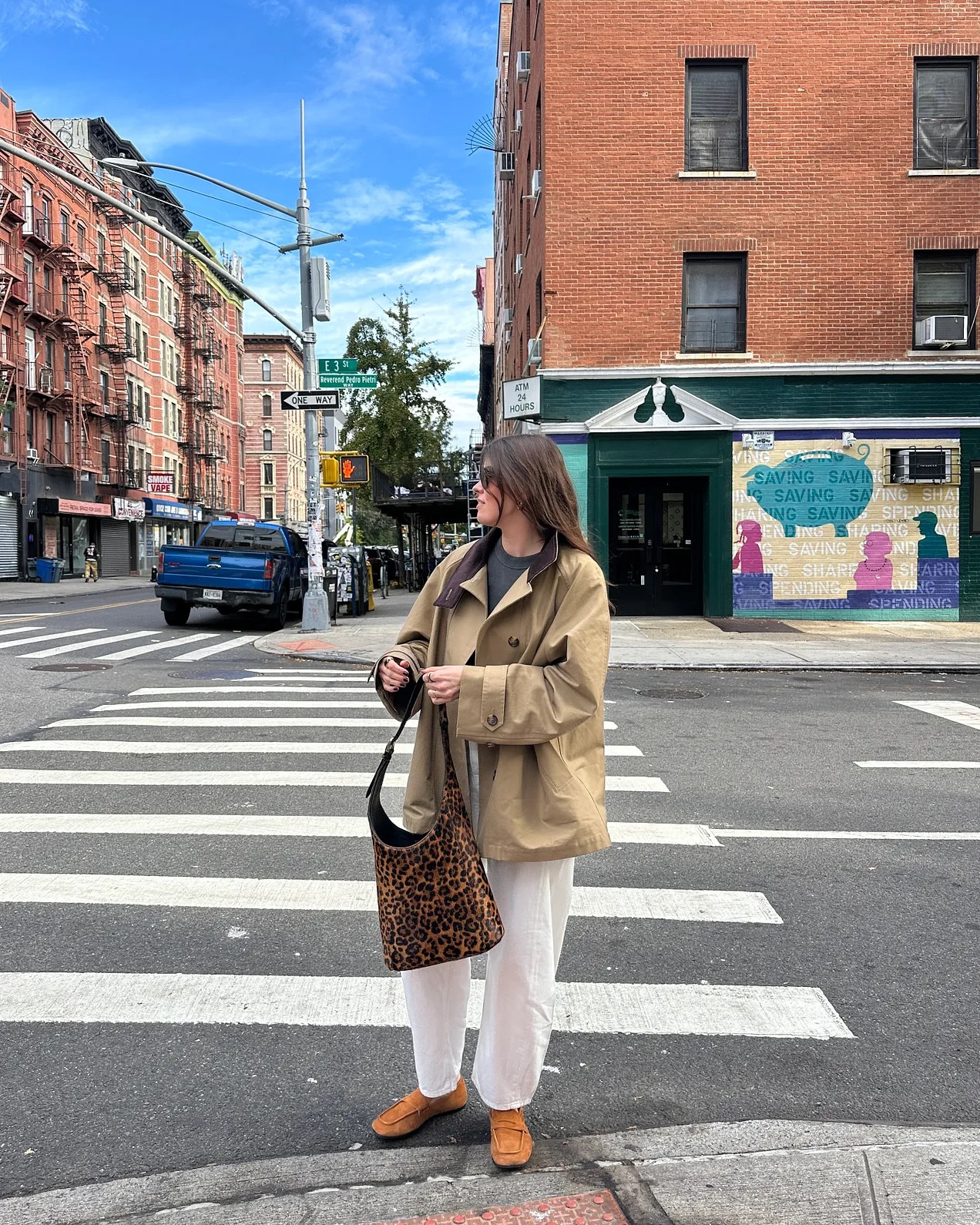 Spring outfits in New York. A crop trench jacket, white balloon denim jeans, suede loafers and a leopard print bag. Look is old Arket

#LTKtravel #LTKstyletip #LTKspring
