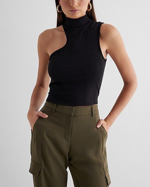 Fitted Ribbed Mock Neck Cutout Cropped Tank | Express