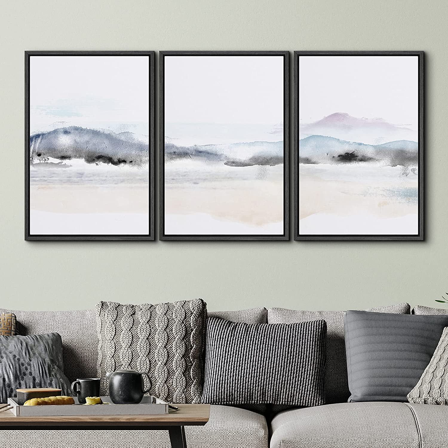 PixonSign Framed Wall Art Print Set Abstract Gray Watercolor Landscape Geometric Shapes Illustrat... | Walmart (US)
