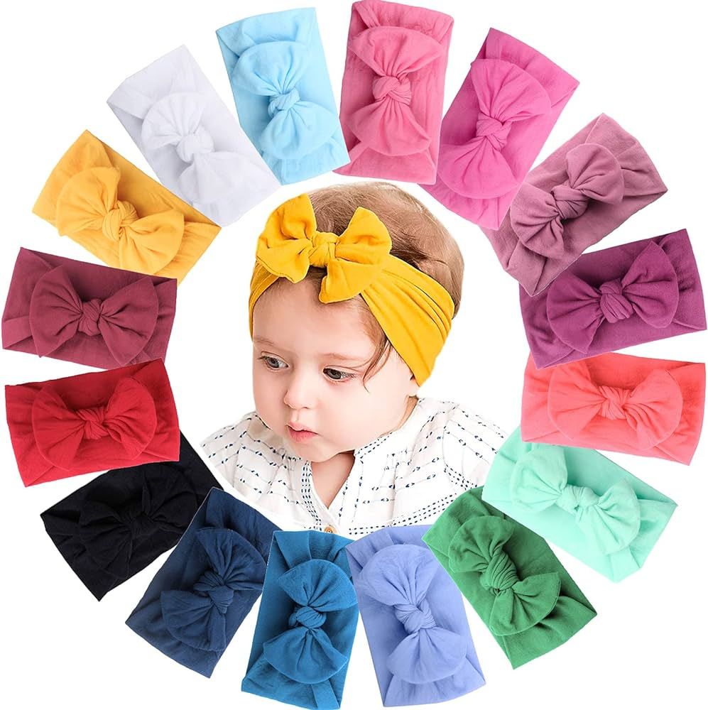 JOYOYO 16 Colors Soft Wide Turban Baby Headbands with 4.5 inches Hair Bow Headwraps for Baby Girl... | Amazon (US)