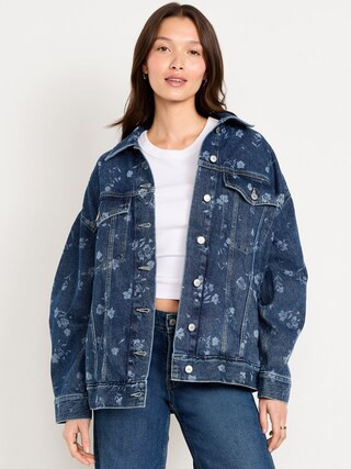 Oversized Floral Print Jean Trucker Jacket | Old Navy (US)