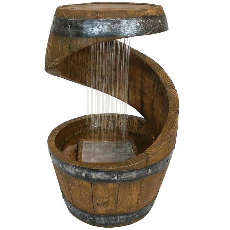 Sunnydaze 24"H Electric Resin Spiraling Barrel Outdoor Water Fountain with LED Lights | Walmart (US)