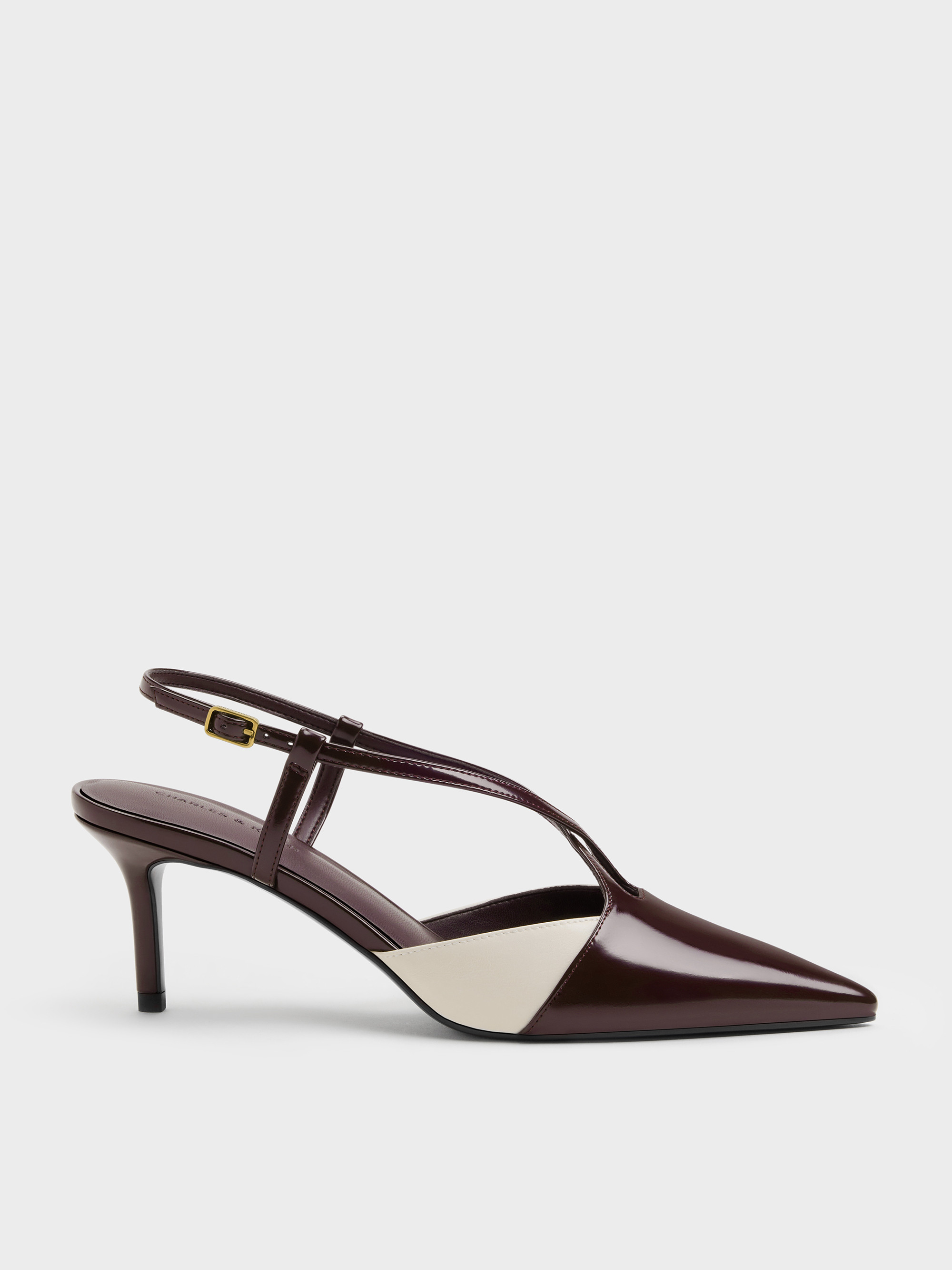 Burgundy Two-Tone Pointed Slingback Pumps | CHARLES & KEITH UK | Charles & Keith UK