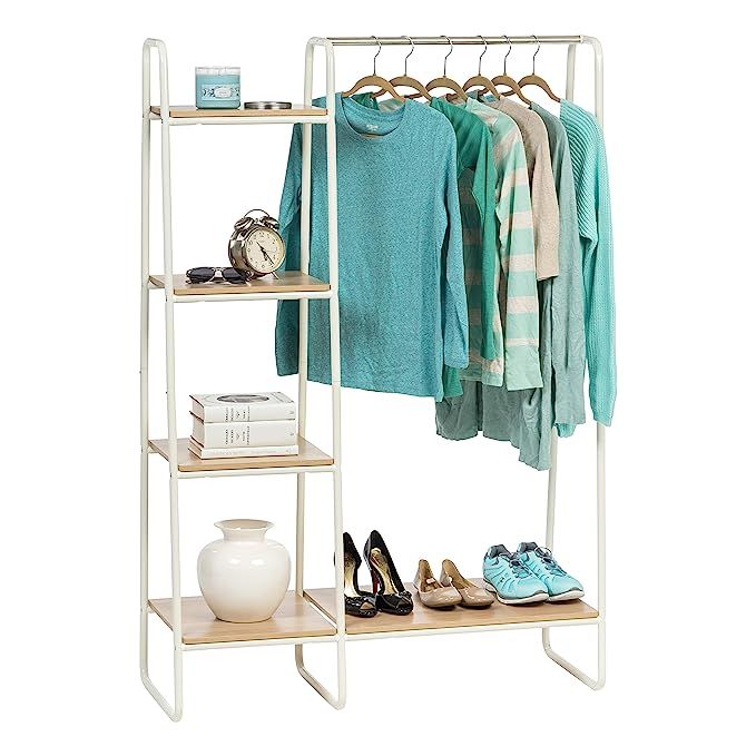 IRIS USA Metal Garment Rack with Wood Shelves, White and Light Brown PI-B3 | Amazon (US)