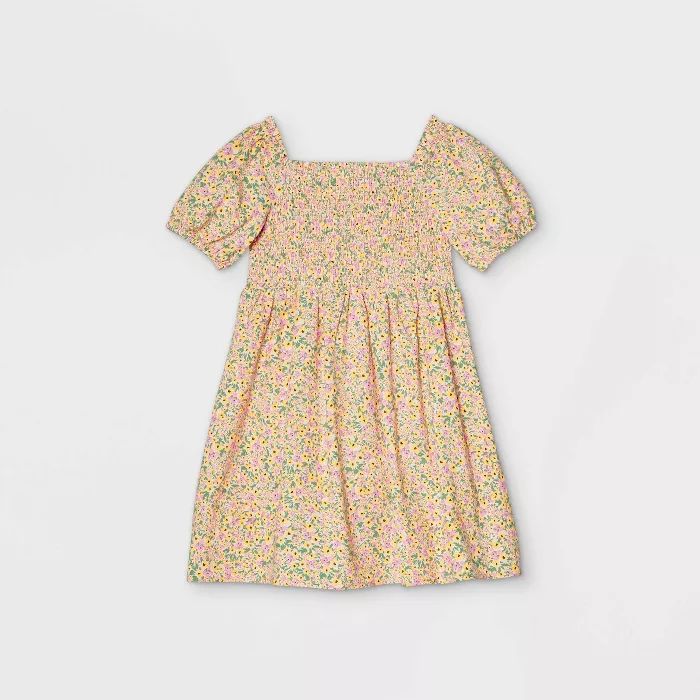 Girls' Smocked Woven Puff Sleeve Dress - Cat & Jack™ Yellow | Target