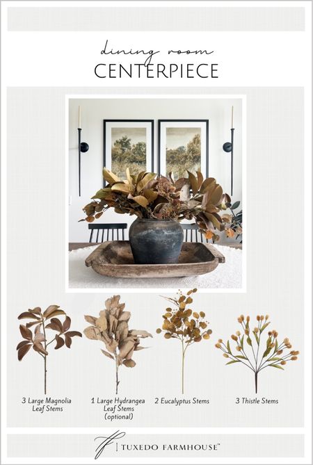 These are the best fall stems for a statement centerpiece. 

Fall florals, dining room table, vintage pottery vase, vintage dough bowls, home decor, fall decor  