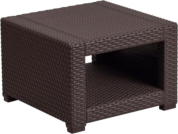 Flash Furniture Seneca Chocolate Brown Faux Rattan End Table | Amazon (US)