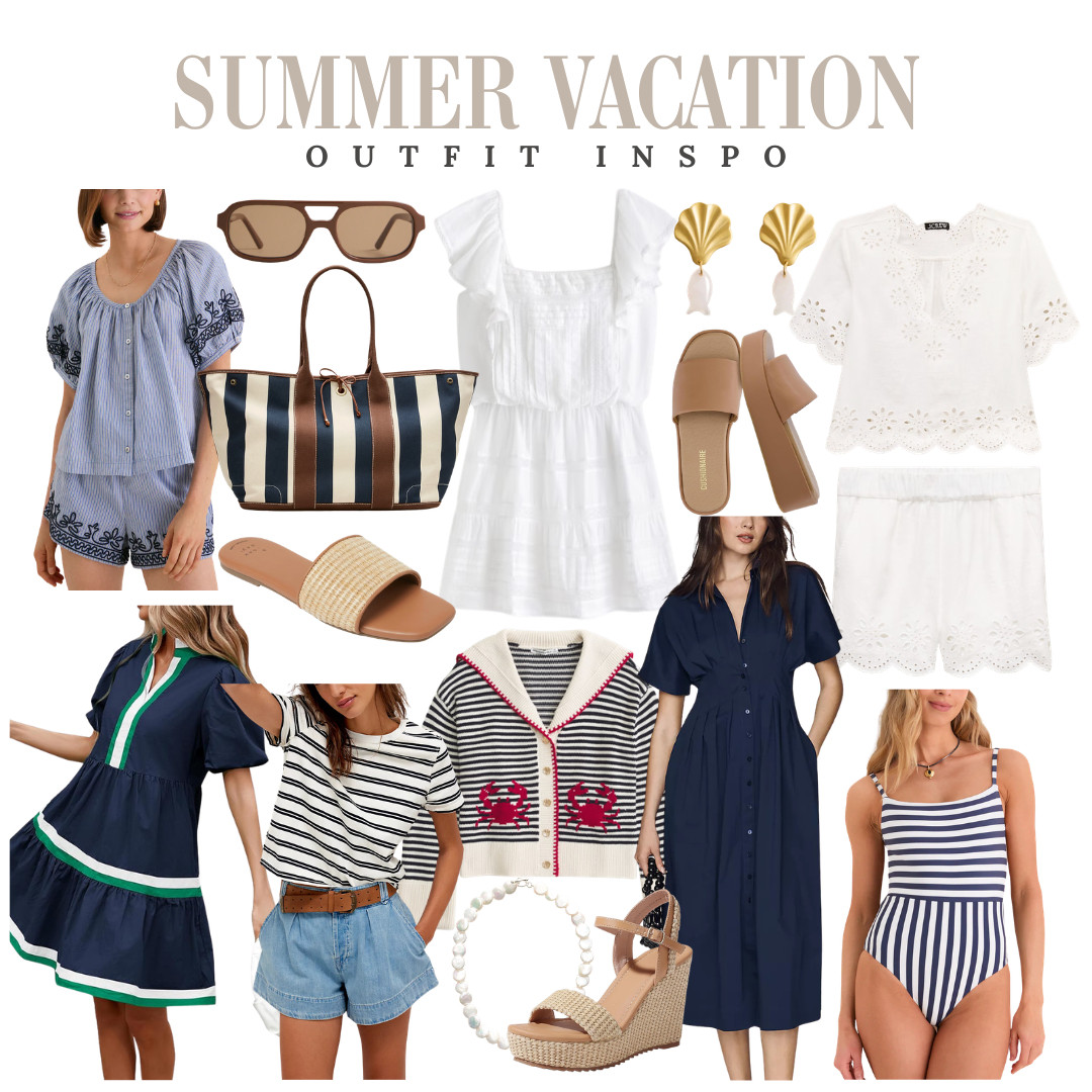 Summer Vacation Outfit Inspo 🐚🤍 Give me all of the neutral and navy! Sundresses to go with your family to dinner, striped sets, sandals, elevated statement jewelry & a great pair of wedges.

Summer outfits
Summer dresses
Vacation outfits
Vacation outfit inspo
Swimwear
Beach Vacation

#LTKootd #LTKSeasonal #LTKSwim