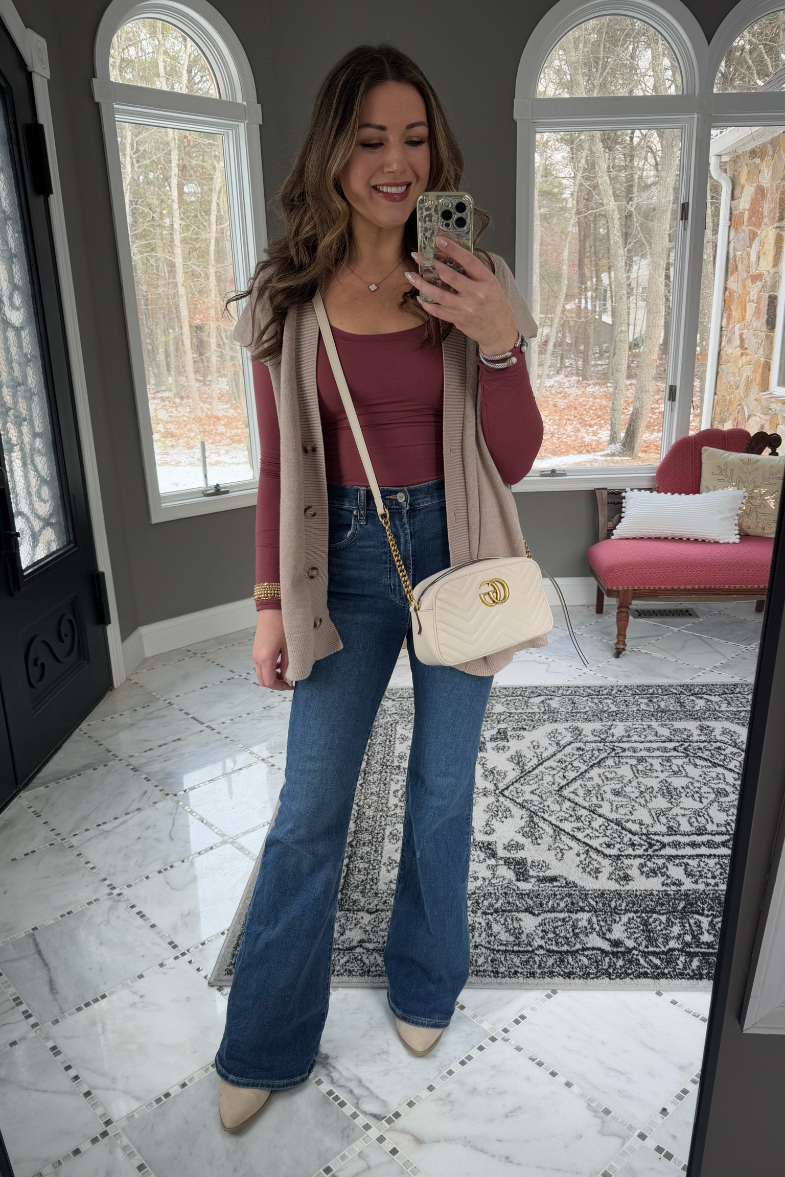 Getting ready to head to Alexander’s birthday party! 

Date night outfit, dinner outfit, mom outfit, neutral outfit, SAHM outfits, SAHM looks, mom outfits, millennial outfits, over 30 style, casual style, casual look, easy outfits, over 30 mom outfits, casual outfits, everyday style, everyday looks, everyday outfits, simple outfit, affordable style, affordable fashion, affordable outfit, vanilla girl, vanilla girl aesthetic, neutral looks, neutral style, neutral outfit, millennial mom, flare jeans, gucci bag, Amazon bodysuit, cardigan vest, vest cardigan, high waisted jeans, party outfit, Valentine’s Day outfit, pink top, pink Amazon top 