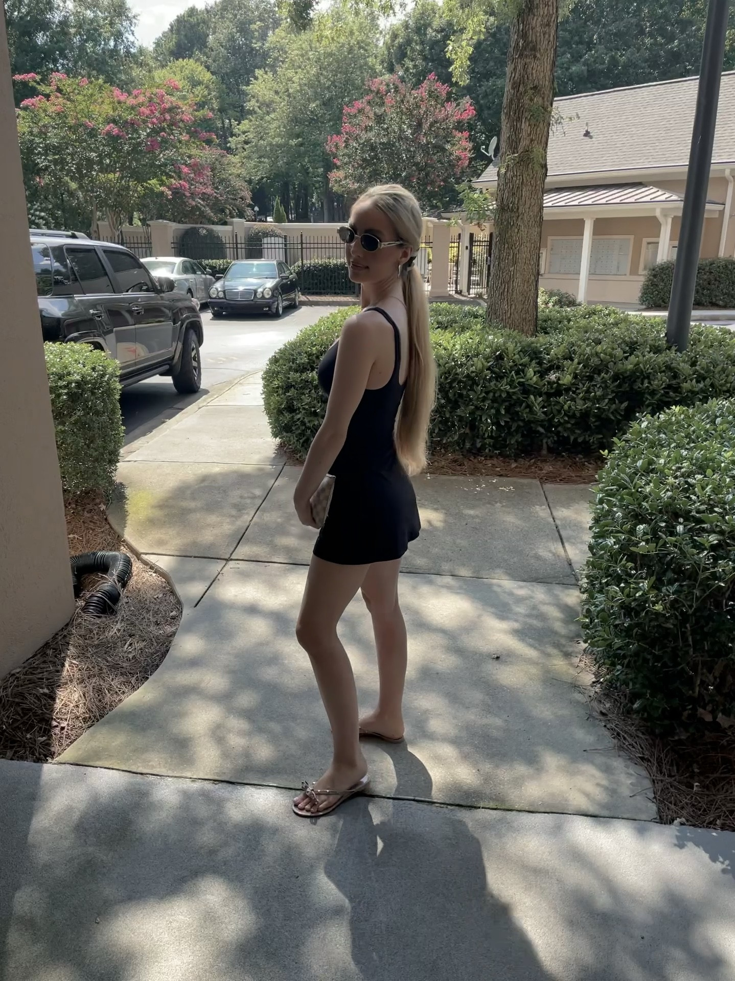 Lululemon Align Dress *fits tts
Valentino Garavani Rockstud Jelly Flip Flops *runs tts (slightly small fit)
Celine Eyewear Triomphe 01 Metal Oval Gold Sunglasses 
Built in bra and detachable shorts (so easy to go to the restroom without removing your entire dress)

Casual Outfits | Athleisure | Summer Outfits | Tennis Dress | Golf Dress | Country Club Outfit | Athletic Dress @hollyjoannew #ltkstyletip #ltktravel #ltkfindsunder100