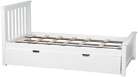 Max & Lily Solid Wood Full-Size Bed with Trundle Bed, White | Amazon (US)